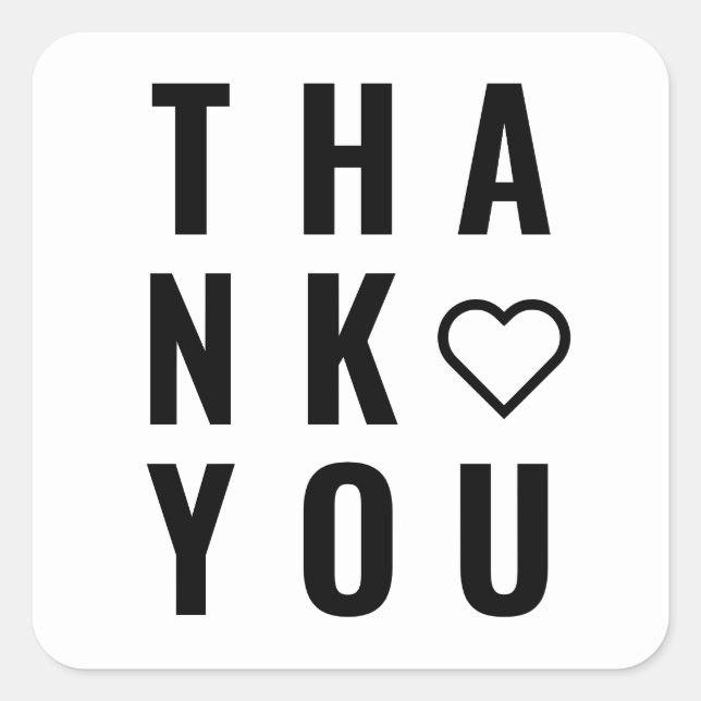 Minimal black and white bold thank you heart label (Front)