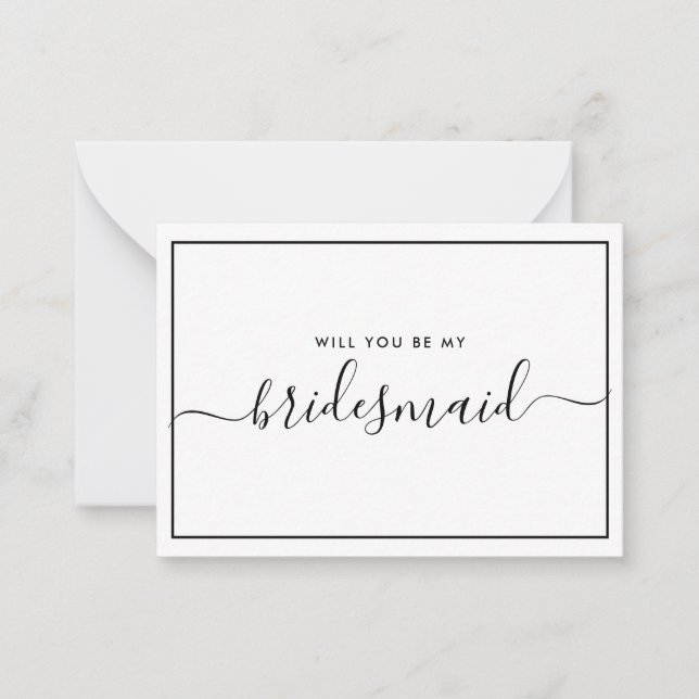 Minimal Black and White Budget Bridesmaid Proposal Card (Front)