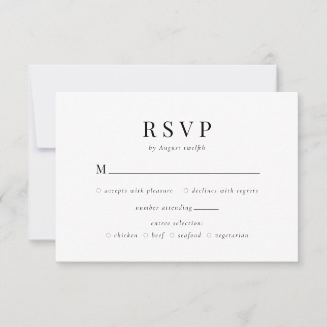Minimal Black and White Classic Monogram Wedding RSVP Card (Front)