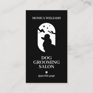 Minimal black and white dog groomer business card