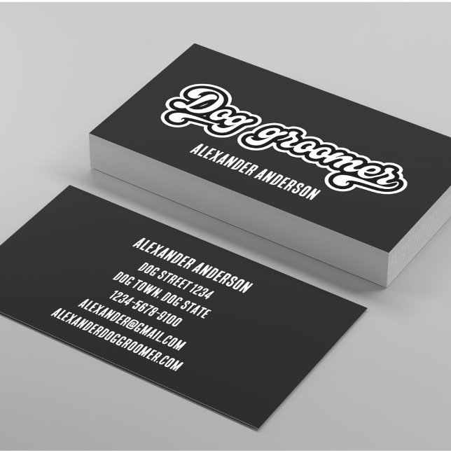 Minimal Black and White Dog groomer groovy Business Card (Creator Uploaded)