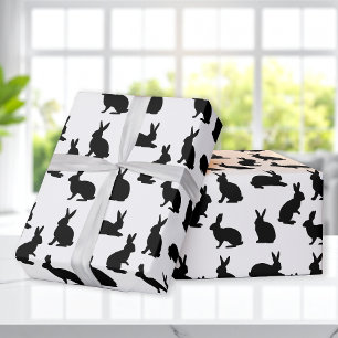 Minimal Black And White Easter Bunny Pattern Wrapping Paper