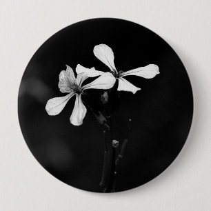 minimal black and white floral 10 cm round badge