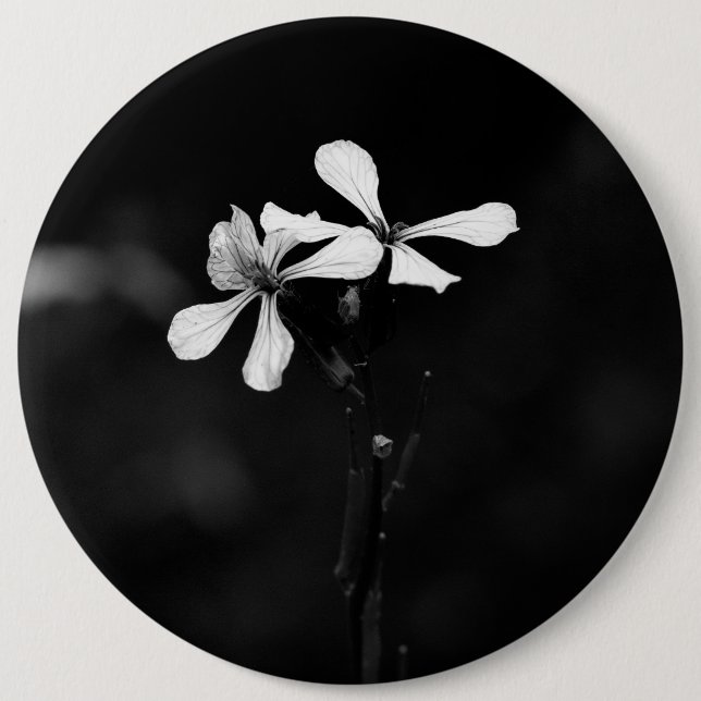 minimal black and white floral 6 cm round badge (Front)