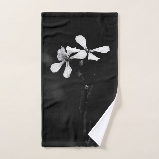 minimal black and white floral hand towel (Hand Towel)