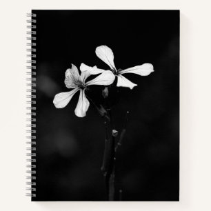 minimal black and white floral notebook