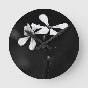 minimal black and white floral round clock