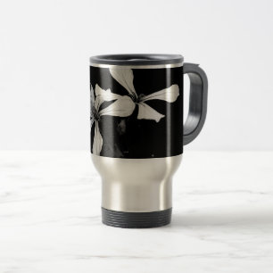 minimal black and white floral travel mug