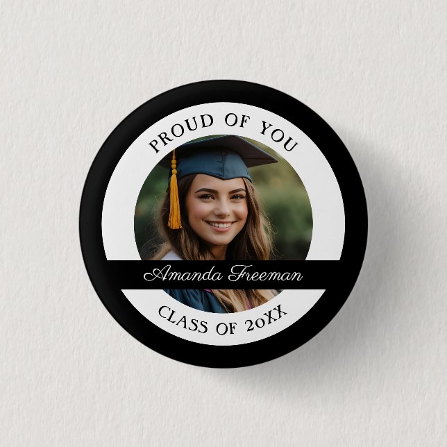 Minimal Black and White Graduate Photo 3 Cm Round Badge (Front)