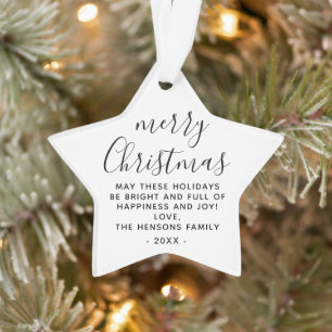 Minimal Black and White Merry Christmas Script Ornament