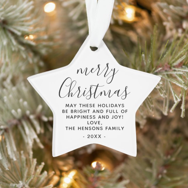 Minimal Black and White Merry Christmas Script Ornament (Tree)