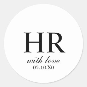 Minimal Black and White Minimal With Love Monogram Classic Round Sticker