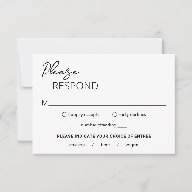Minimal Black and White Modern Wedding RSVP Card (Front)