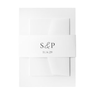 Minimal Black and White Monogram Elegant Wedding Invitation Belly Band