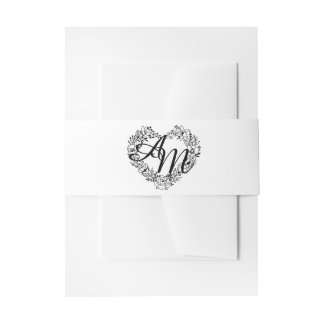 Minimal Black and White Monogram Wedding Invitation Belly Band