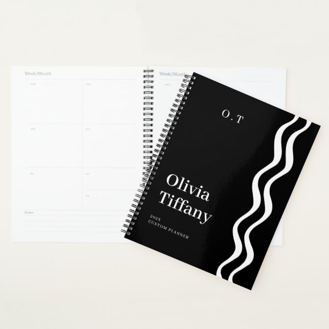 Minimal Black and White Personalized Name Year Planner (Display)