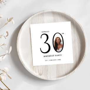 Minimal Black and White Photo 30th Birthday Napkin