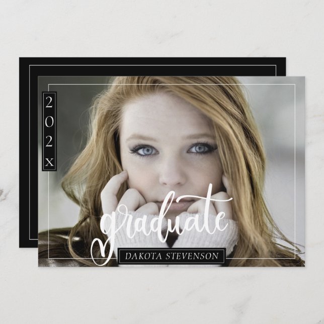 Minimal Black and White Photo Graduation Party Invitation (Front/Back)