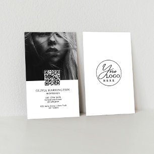 Minimal Black and White Photo QR Code Logo Business Card