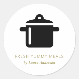 MINIMAL BLACK AND WHITE POT MEAL CHEF CATERING CLASSIC ROUND STICKER