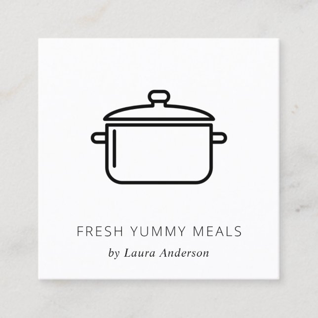 MINIMAL BLACK AND WHITE POT MEAL CHEF CATERING SQUARE BUSINESS CARD (Front)