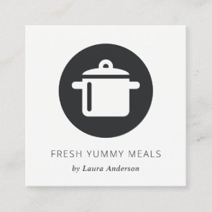 MINIMAL BLACK AND WHITE POT MEAL CHEF CATERING SQUARE BUSINESS CARD