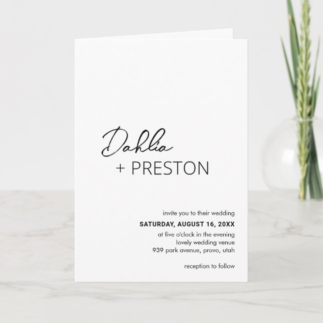 Minimal Black and White QR Code Modern Wedding Invitation (Front)