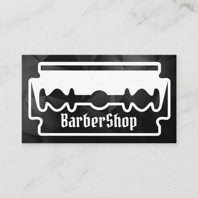 Minimal Black and White Razor Creative Barbershop Business Card (Front)