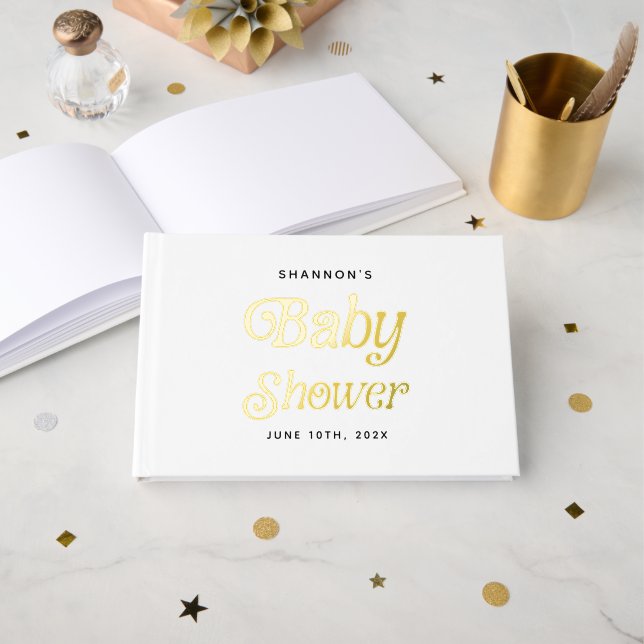 Minimal Black and White Retro Baby Shower Guest Book (Front Open)