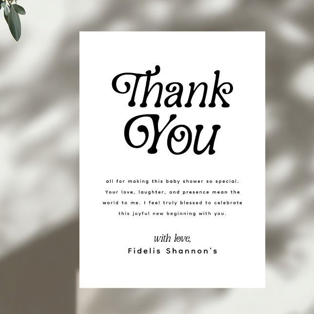 Minimal Black and White Retro Baby Shower Thank You Card (Creator Uploaded)