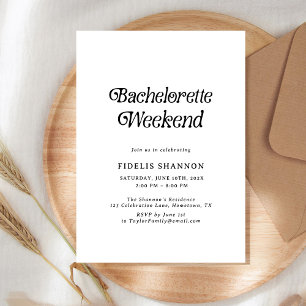 Minimal Black and White Retro Bachelorette Weekend Invitation