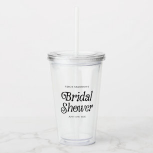 Minimal  Black and White Retro Bridal Shower Acrylic Tumbler
