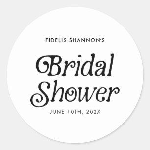 Minimal Black and White Retro Bridal Shower Classic Round Sticker