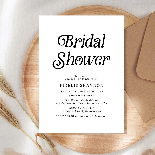 Minimal Black and White Retro Bridal Shower Invitation (Creator Uploaded)