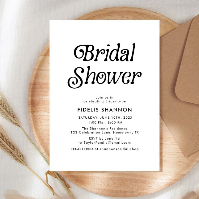 Minimal Black and White Retro Bridal Shower Invitation (Creator Uploaded)
