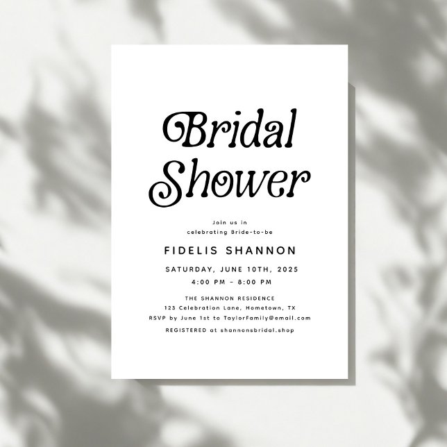 Minimal Black and White Retro Bridal Shower Invitation (Creator Uploaded)