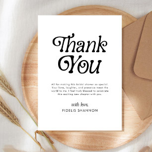 Minimal Black and White Retro Bridal Shower Thank You Card