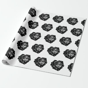 Minimal Black and White Rose Pattern Wrapping Paper