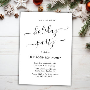 Minimal Black and White Script Holiday Party Invitation