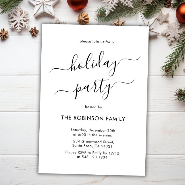 Minimal Black and White Script Holiday Party Invitation (Creator Uploaded)