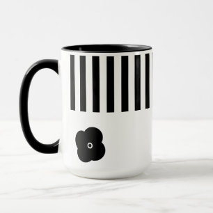 Minimal Black and White Sripe Foral Mug