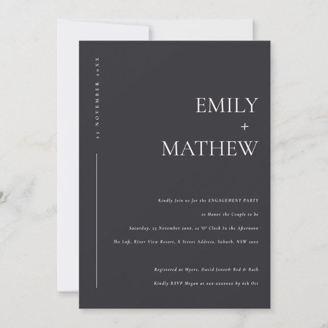 MINIMAL BLACK AND WHITE TYPOGRAPHY ENGAGEMENT INVITATION (Front)