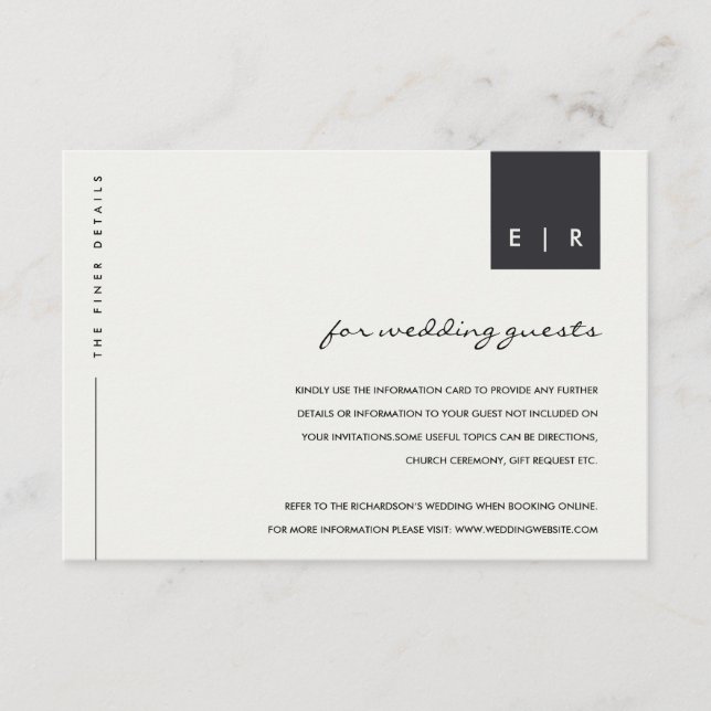 MINIMAL BLACK AND WHITE TYPOGRAPHY WEDDING DETAILS ENCLOSURE CARD (Front)