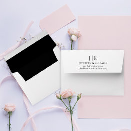 Minimal Black And White Wedding Address Monogram Envelope