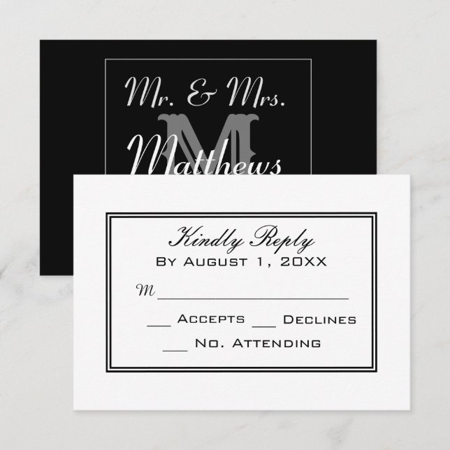 Minimal Black and White Wedding RSVP Card (Front/Back)