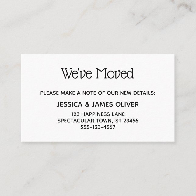 Minimal Black and White "We've Moved" Card (Front)