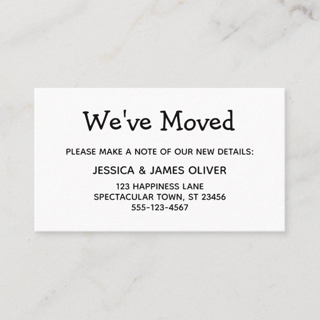 Minimal Black and White "We've Moved" Card (Front)