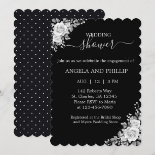 Minimal Black and White with Roses Wedding Shower Invitation