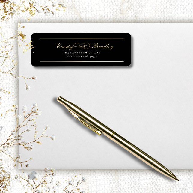Minimal Black Background White Gold Chic Address (Creator Uploaded)