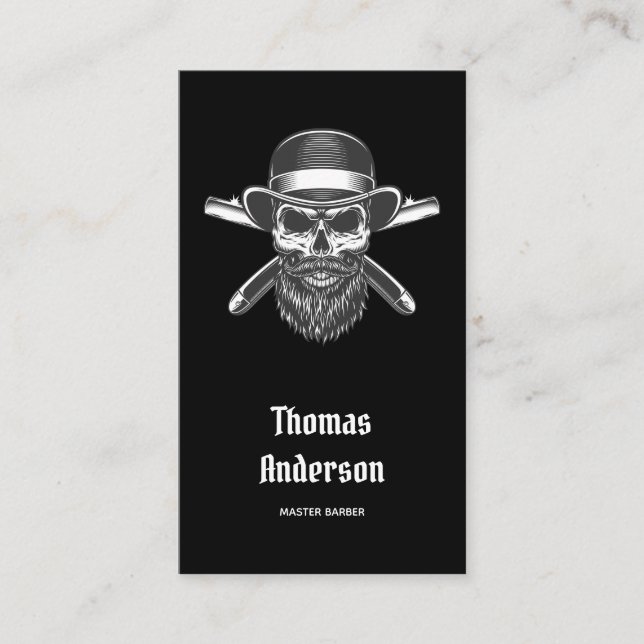 Minimal Black Beard Razors Logo Trendy Barbershop Business Card (Front)